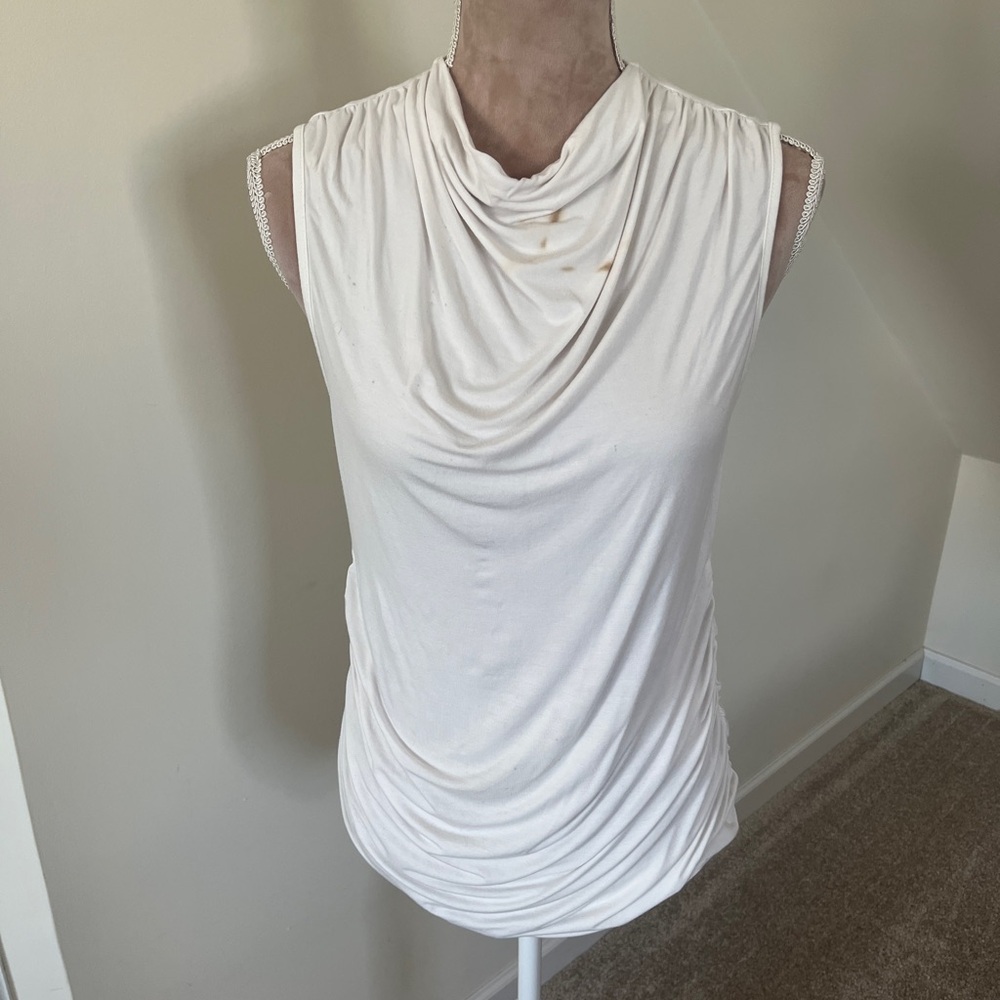 Maternity Size Large Stretchy White Cowl Neck Sleeveless Summer Ruched Tank Top